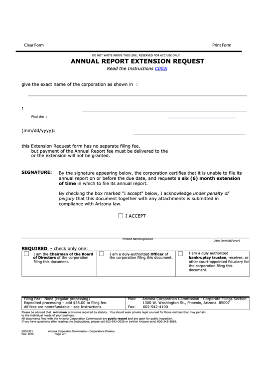 Fillable Form C002.001 - Application For Reservation - Arizona Corporation Commission 2010 Printable pdf