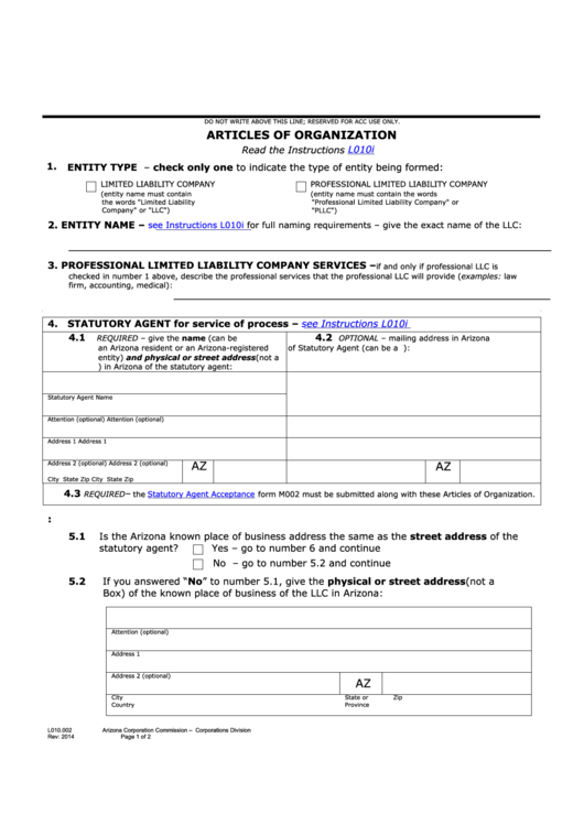 Form L010.002 - Application For Reservation - Arizona Corporation Commission - 2014
