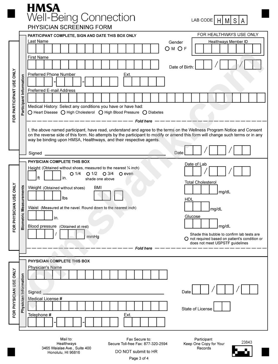 Hmsa Well Being Connection Physician Screening Form