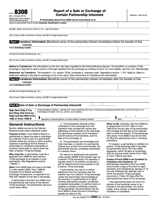 Fillable Form 8308 (Rev. October 2015) Printable pdf
