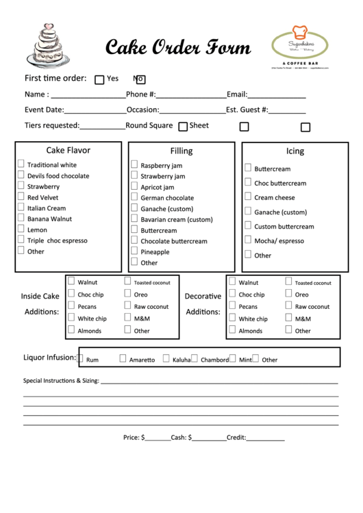 Cake Order Form Printable pdf