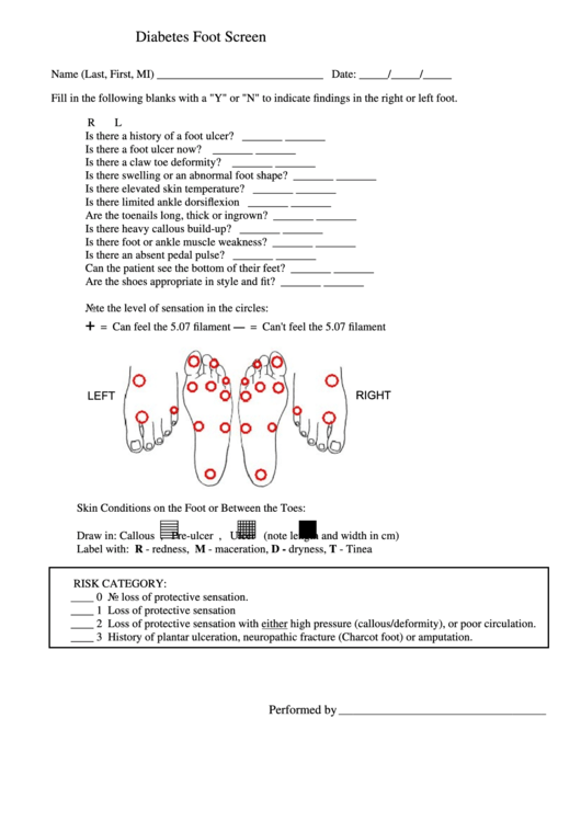 Printable Diabetic Foot Exam Form