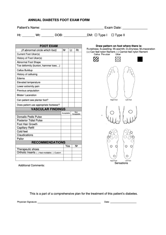 Annual Diabetes Foot Exam Form Printable pdf