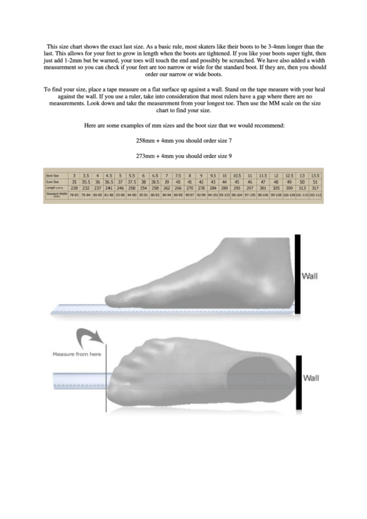 Boots Size Chart printable pdf download