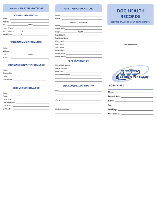Dog Health Records Form Printable pdf