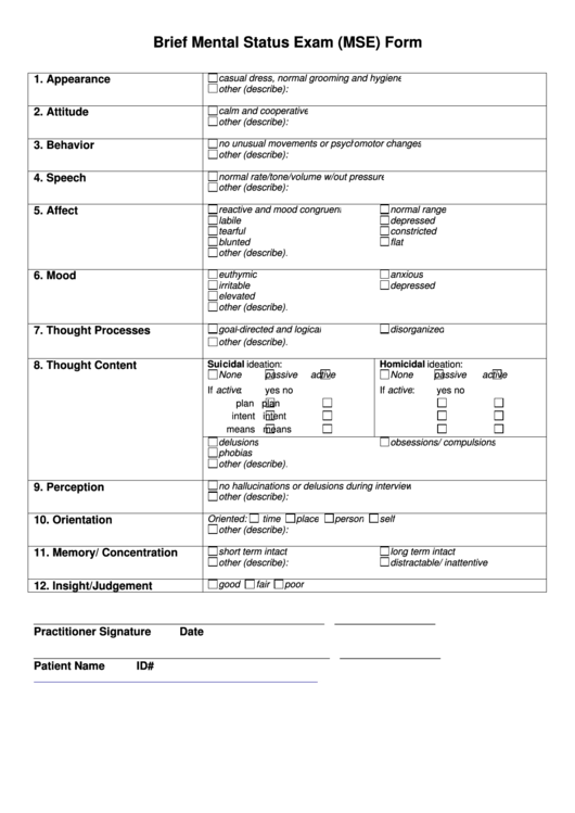 Brief Mental Status Exam (mse) Form