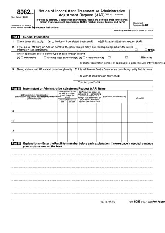 Form 8082 (Rev. January 2000) Printable pdf