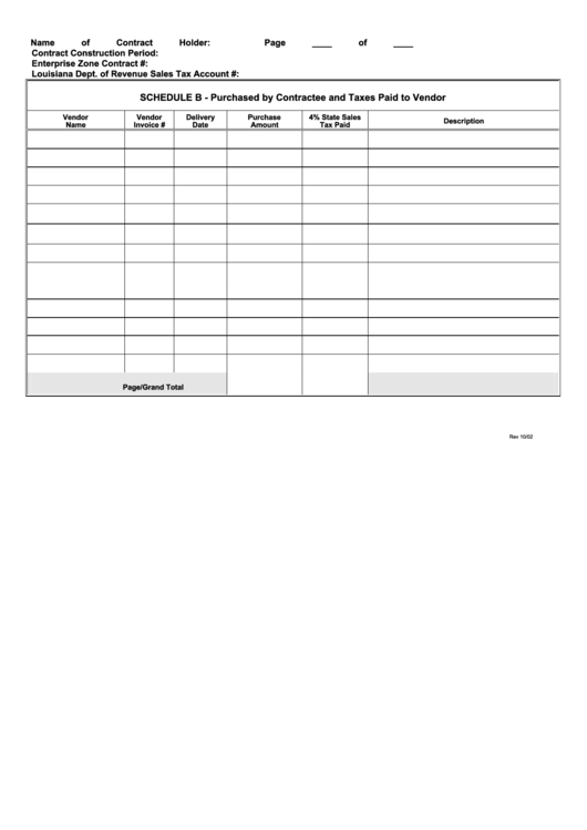 Schedule B - Purchased By Contractee And Taxes Paid To Vendor Form Printable pdf