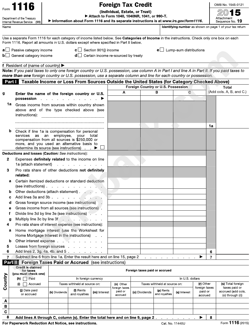 2015 Form 1116 - Foreign Tax Credit