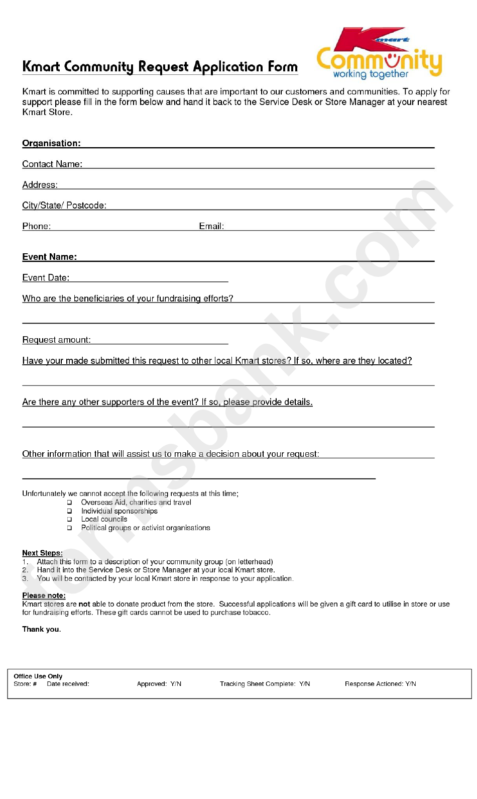 Kmart Community Request Application Form