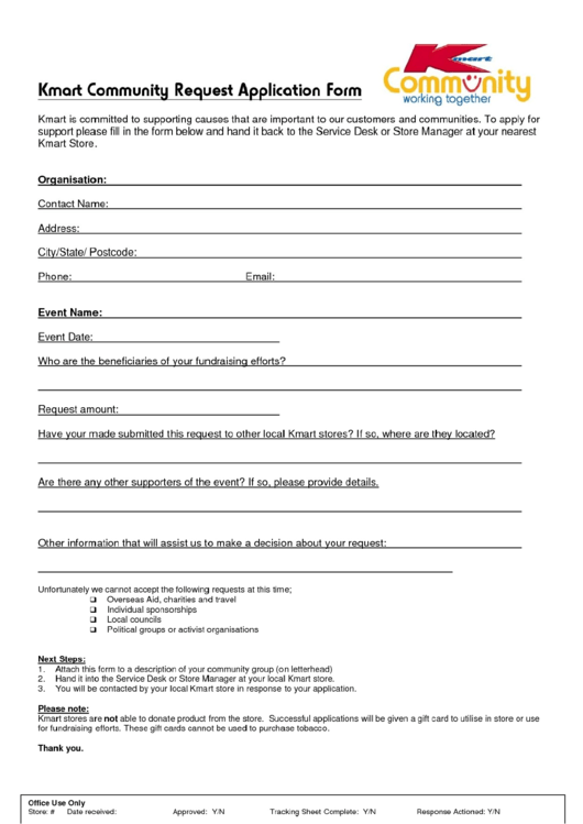 Kmart Community Request Application Form Printable pdf