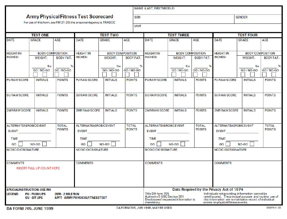 Apft Form 705 Fillable Printable Forms Free Online