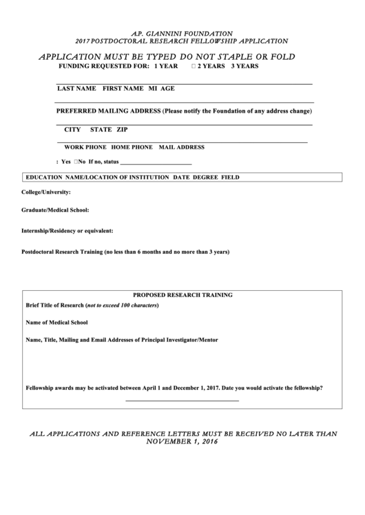 Application Form - Ap Giannini Foundation Printable pdf