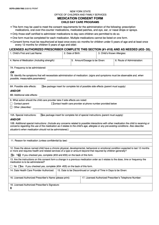Medication Consent Form Printable pdf