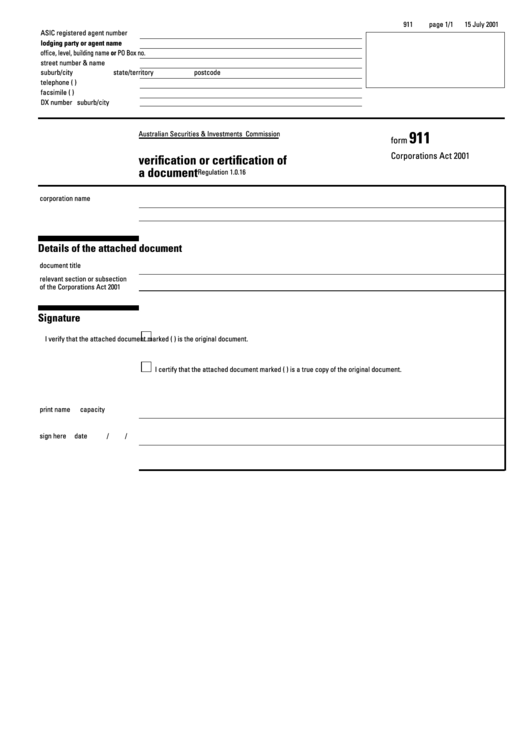 Form 911 - Insolvency Guardian Printable pdf