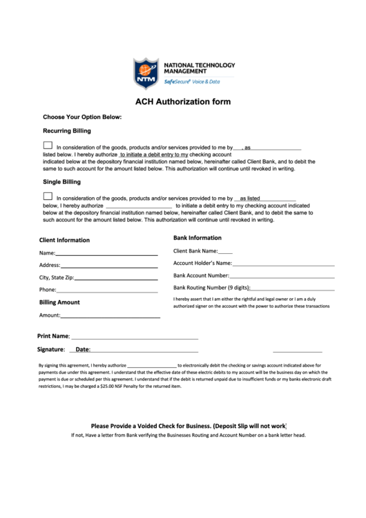 Ach Authorization Form Printable Pdf Download 0024