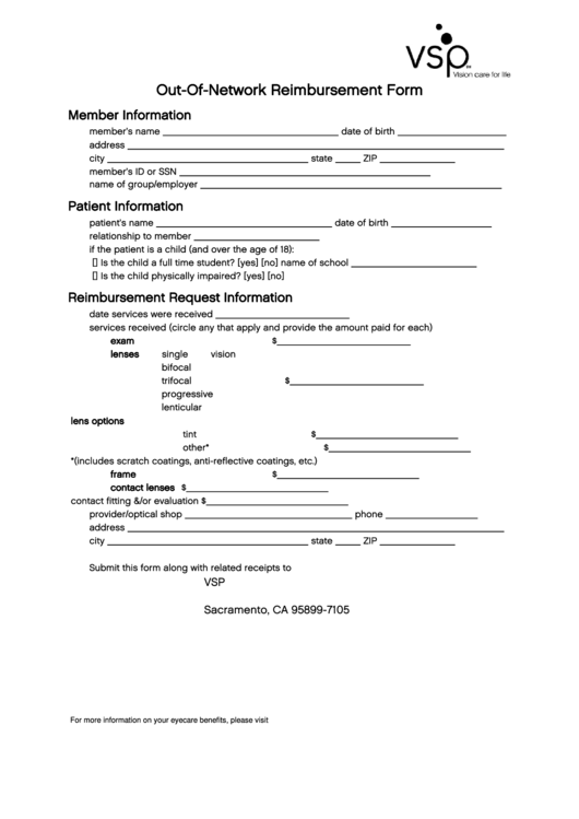 Vsp Out Of Network Reimbursement Form Printable Pdf Download