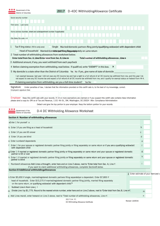 Fillable Form W 4 Form D 4 Employee Withholding Allowance Vrogue