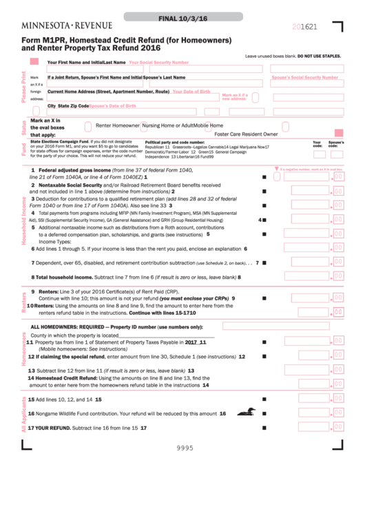 Form M1pr, Homestead Credit Refund (For Homeowners) Printable pdf