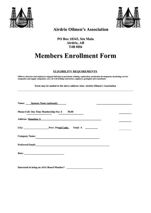 Members Enrollment Form - Airdrie Oilmen