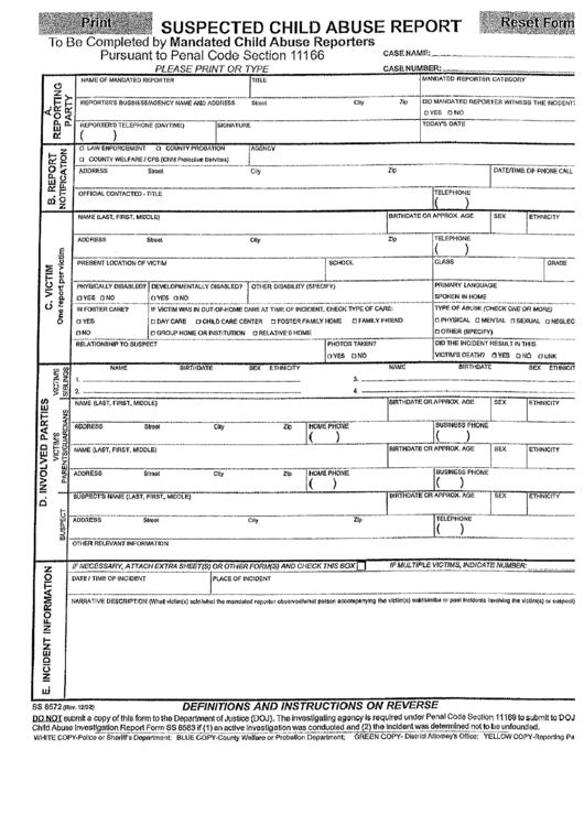 Suspected Child Abuse Report Form Printable Pdf Download