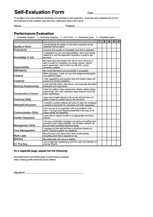Employee Self-Evaluation Form Printable pdf