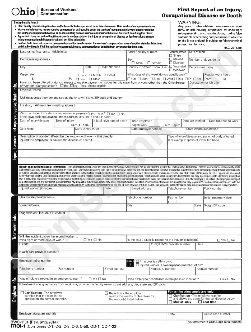 First Report Of Injury - Bwc Form - Ohio