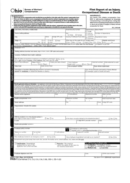 First Report Of Injury - Bwc Form - Ohio Printable pdf