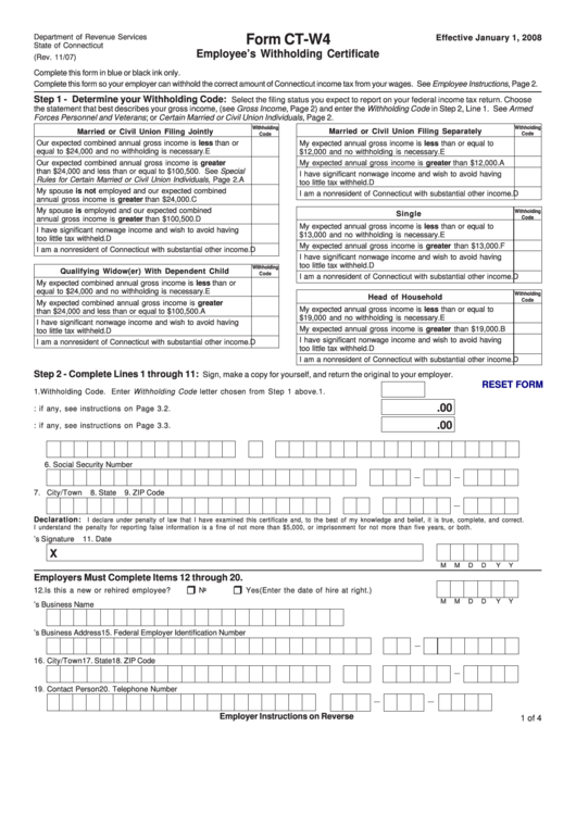 Ct W 4 Fillable Form Printable Forms Free Online