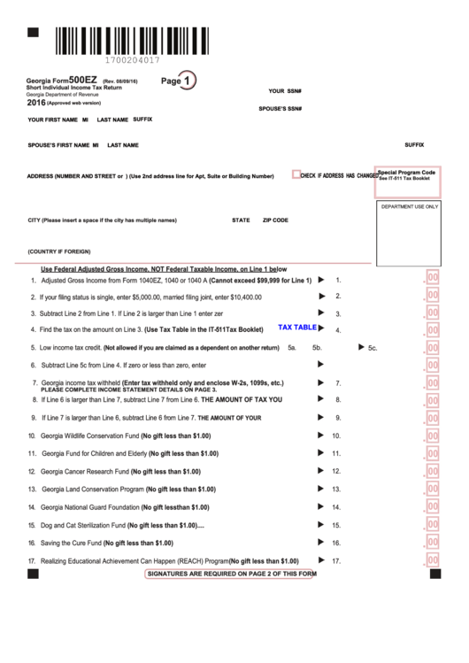 Printable Ga 500 Ez Tax Form Printable Forms Free Online