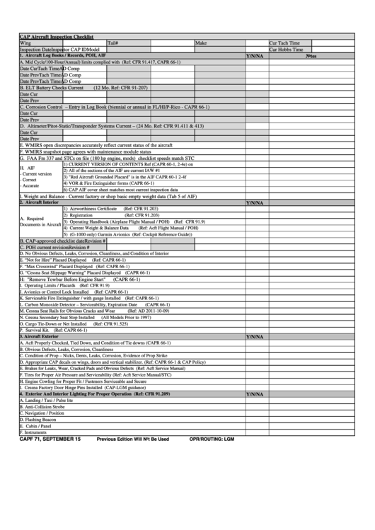 Capf 71, Cap Aircraft Inspection Checklist