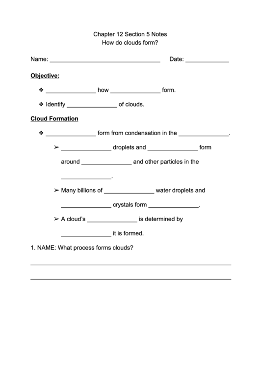 How Do Clouds Form Worksheet printable pdf download