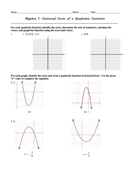 Factored Form Of A Quadratic Function Printable pdf