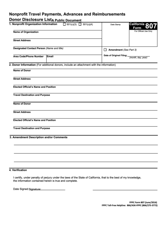 Form 807 - State Of California Printable pdf