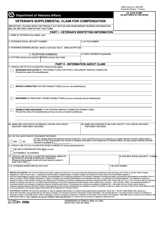 Va Form 21-526b - Veteran's Supplemental Claim For Compensation