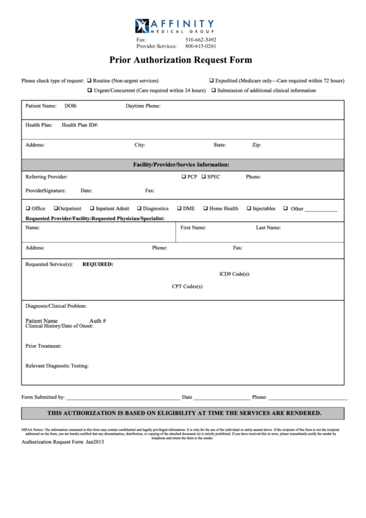Fillable Prior Authorization Request Form Printable pdf