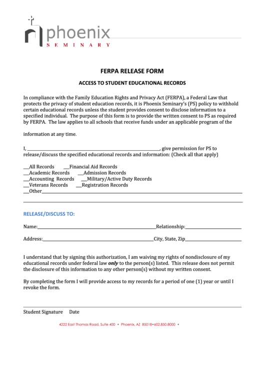 Ferpa Release Form Printable pdf