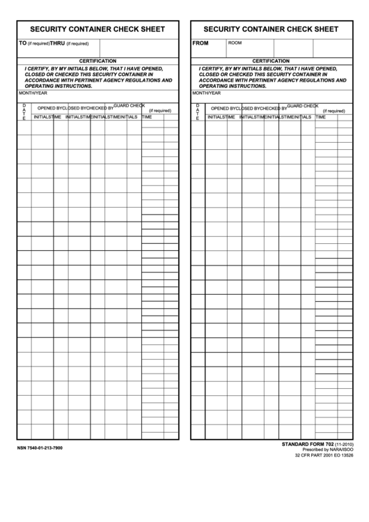 Fillable Security Container Check Sheet Security Container Check Sheet Printable pdf