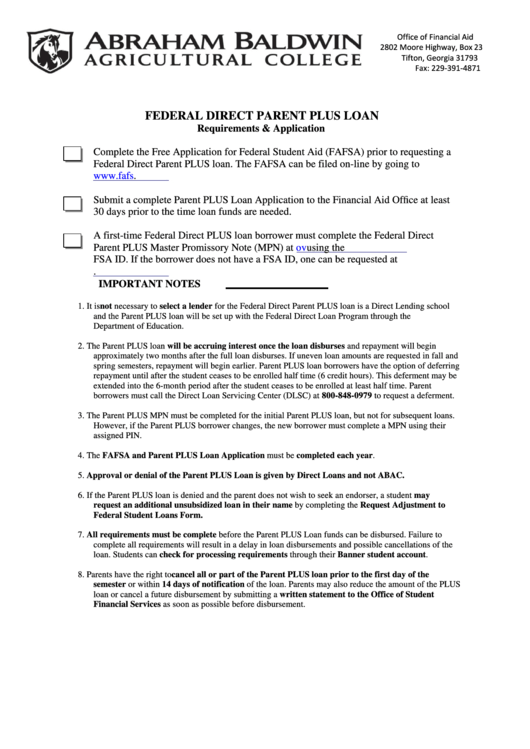 Federal Direct Parent Plus Loan Application Form Printable pdf