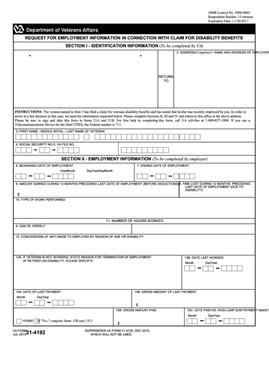 Printable Form 21 4192 Printable Forms Free Online