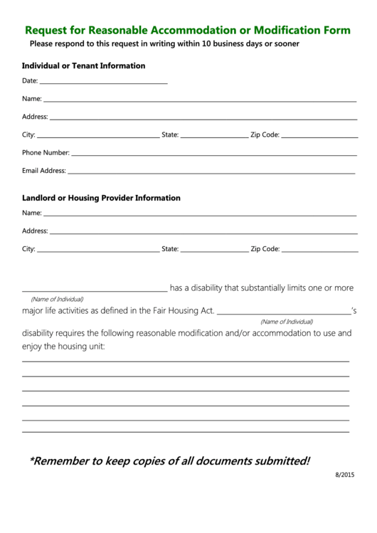 Reasonable Accommodations Request Form - Cohhio Printable pdf