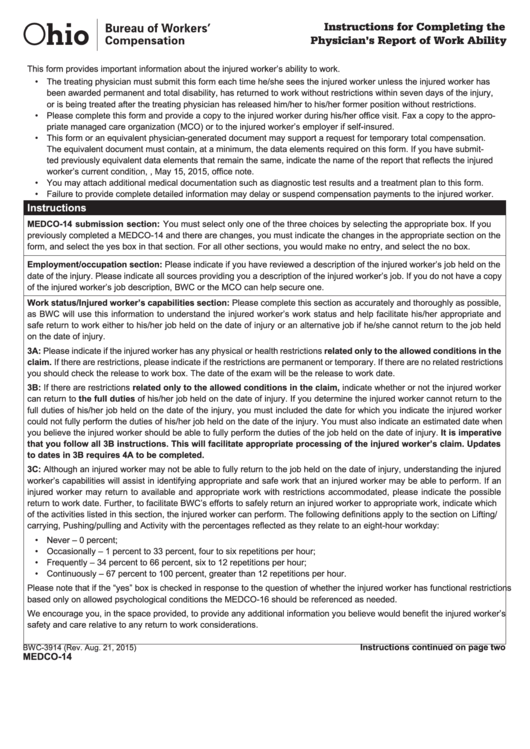 Fillable Form Medco-14 - August 2015 Physicians Report Of Work Ability Printable pdf
