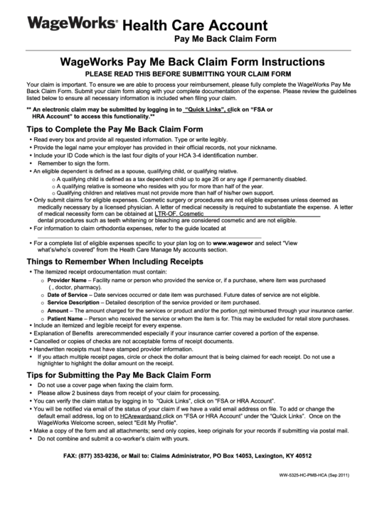 Fillable Health Care Account Wageworks printable pdf download