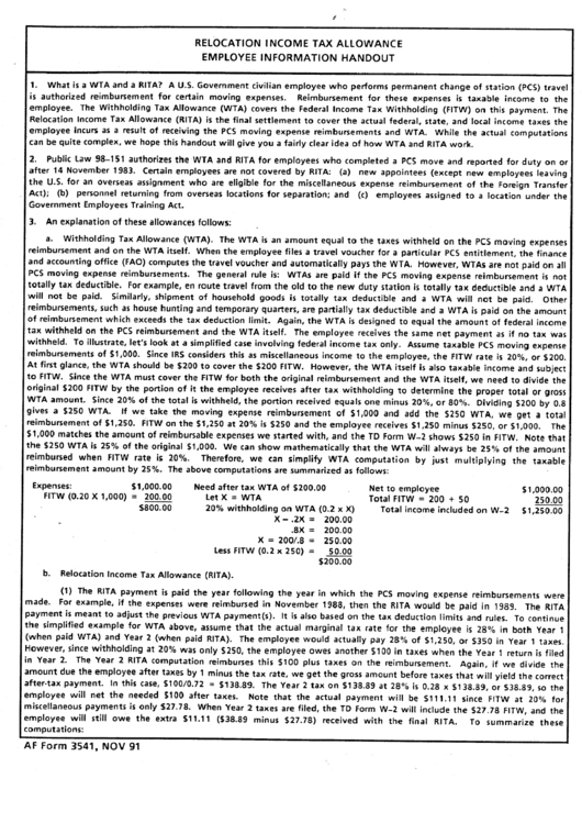 Relocation Tax Allowance Employee Information Handout printable pdf download
