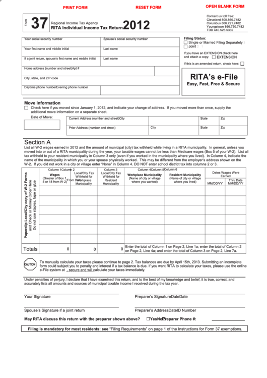 Fillable Rota Individual Income Tax Return Printable pdf