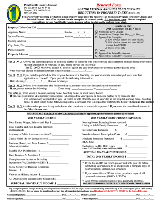 Renewal Form - Pend Oreille County Printable pdf