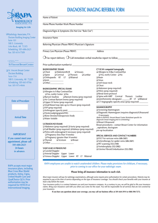 Diagnostic Imaging Referral Form Printable Pdf Download