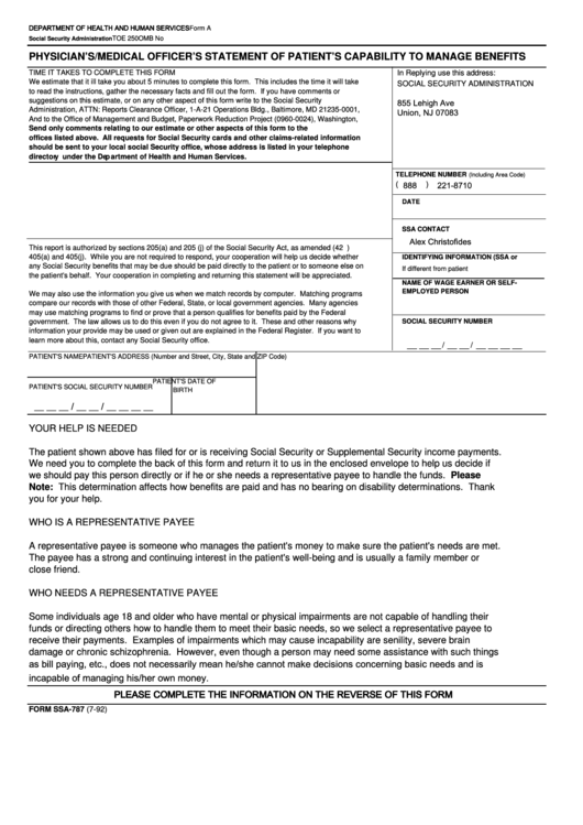 Form Ssa 787 Fillable Printable Forms Free Online