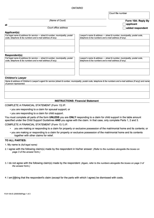 Form 10a Reply By - Ontario Court Forms