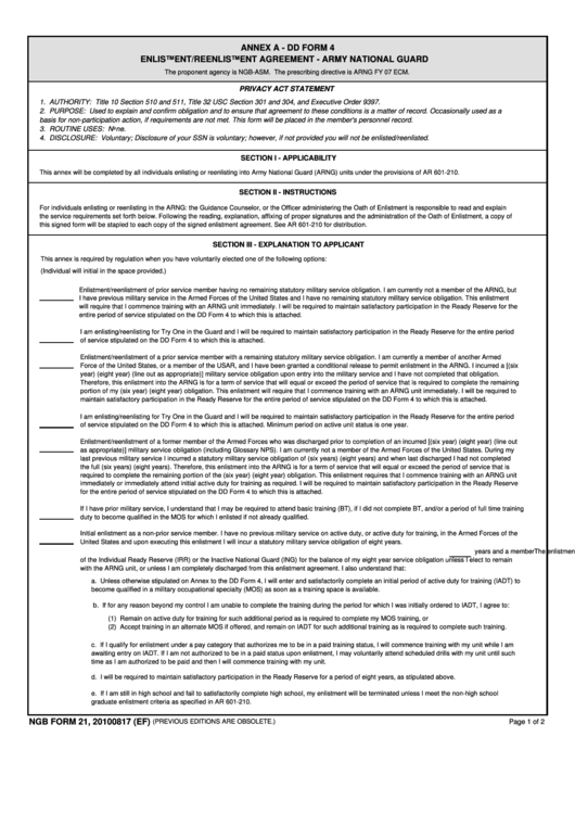 Annex A - Dd Form 4 Enlistment - Army Printable pdf